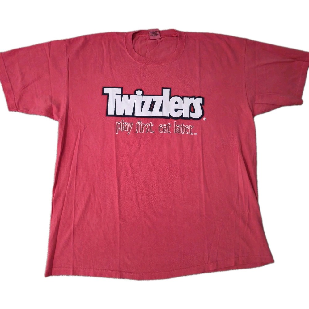 Vintage 90's Twizzlers Play First Eat Later Graphic T-Shirt Adult XL Red